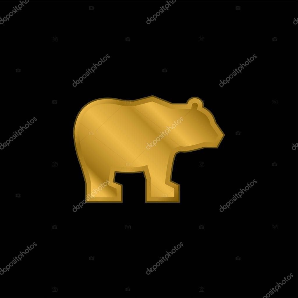 Bear gold plated metalic icon or logo vector