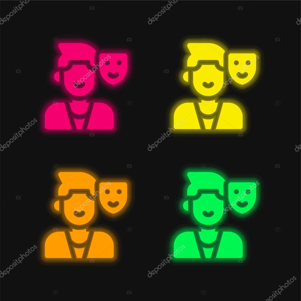 Actor four color glowing neon vector icon