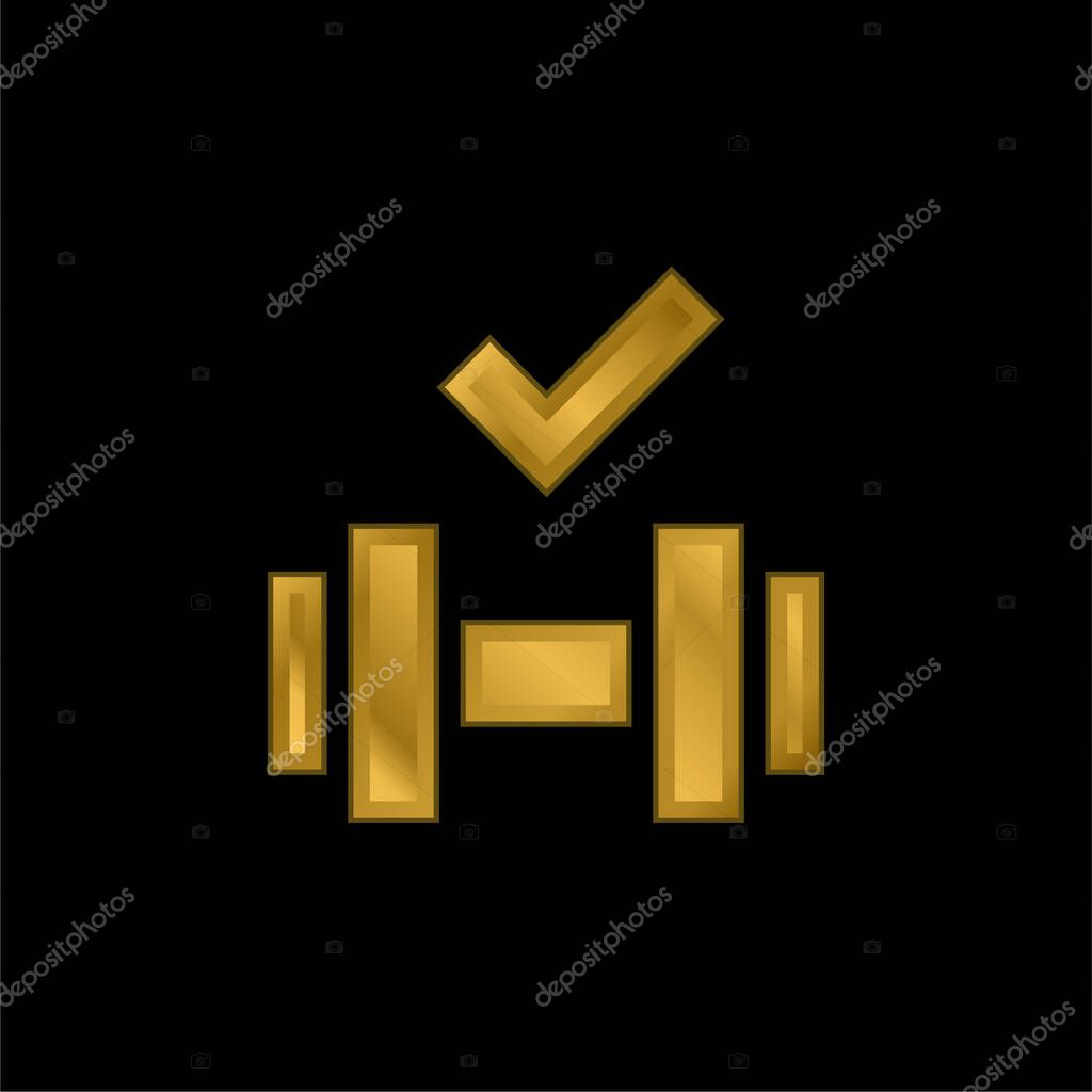 Barbell gold plated metalic icon or logo vector