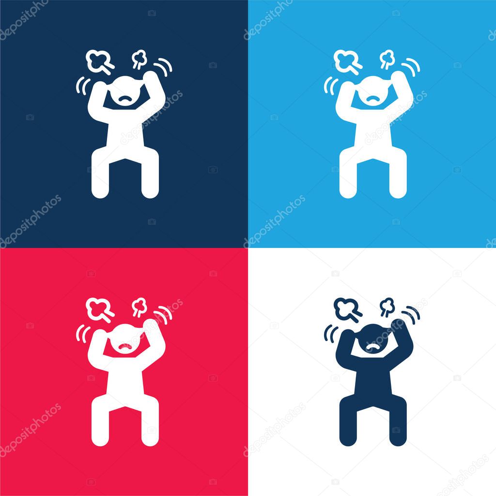 Angry Man blue and red four color minimal icon set