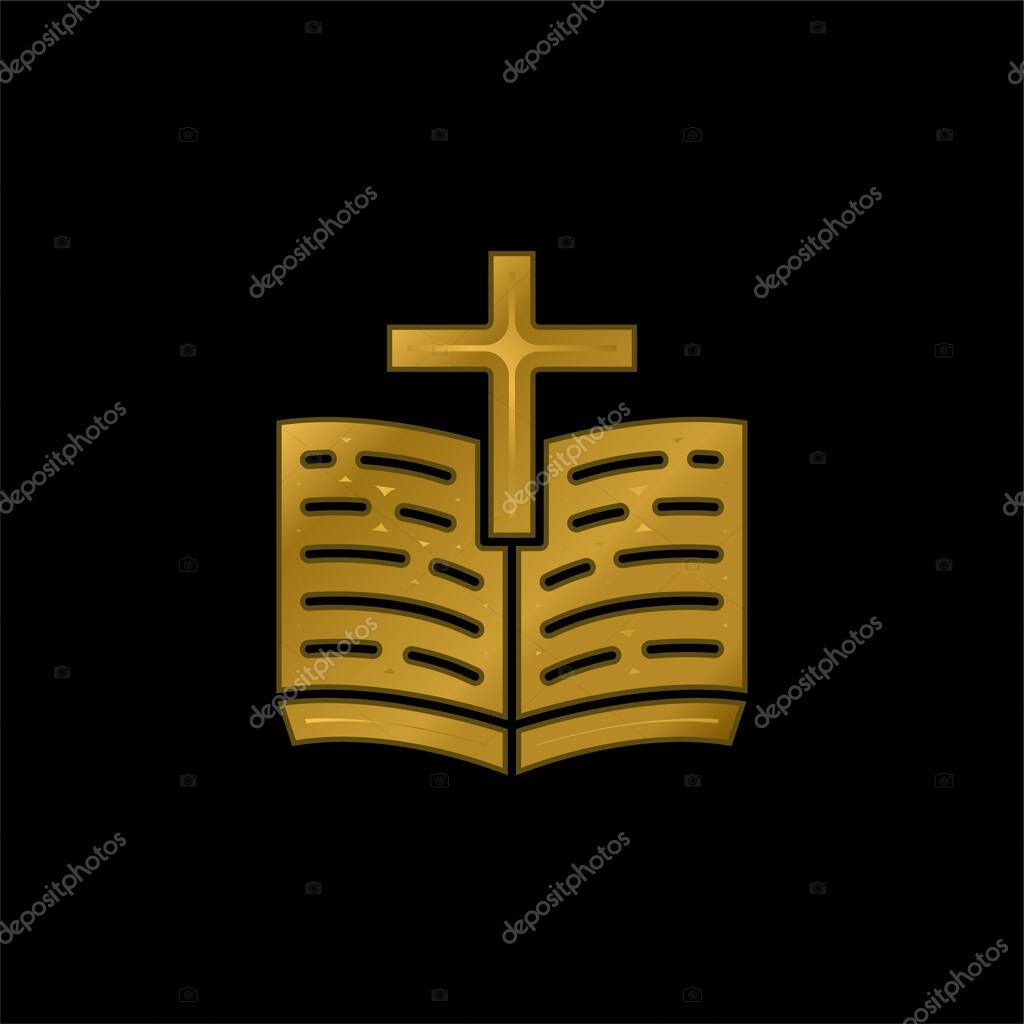 Bible gold plated metalic icon or logo vector