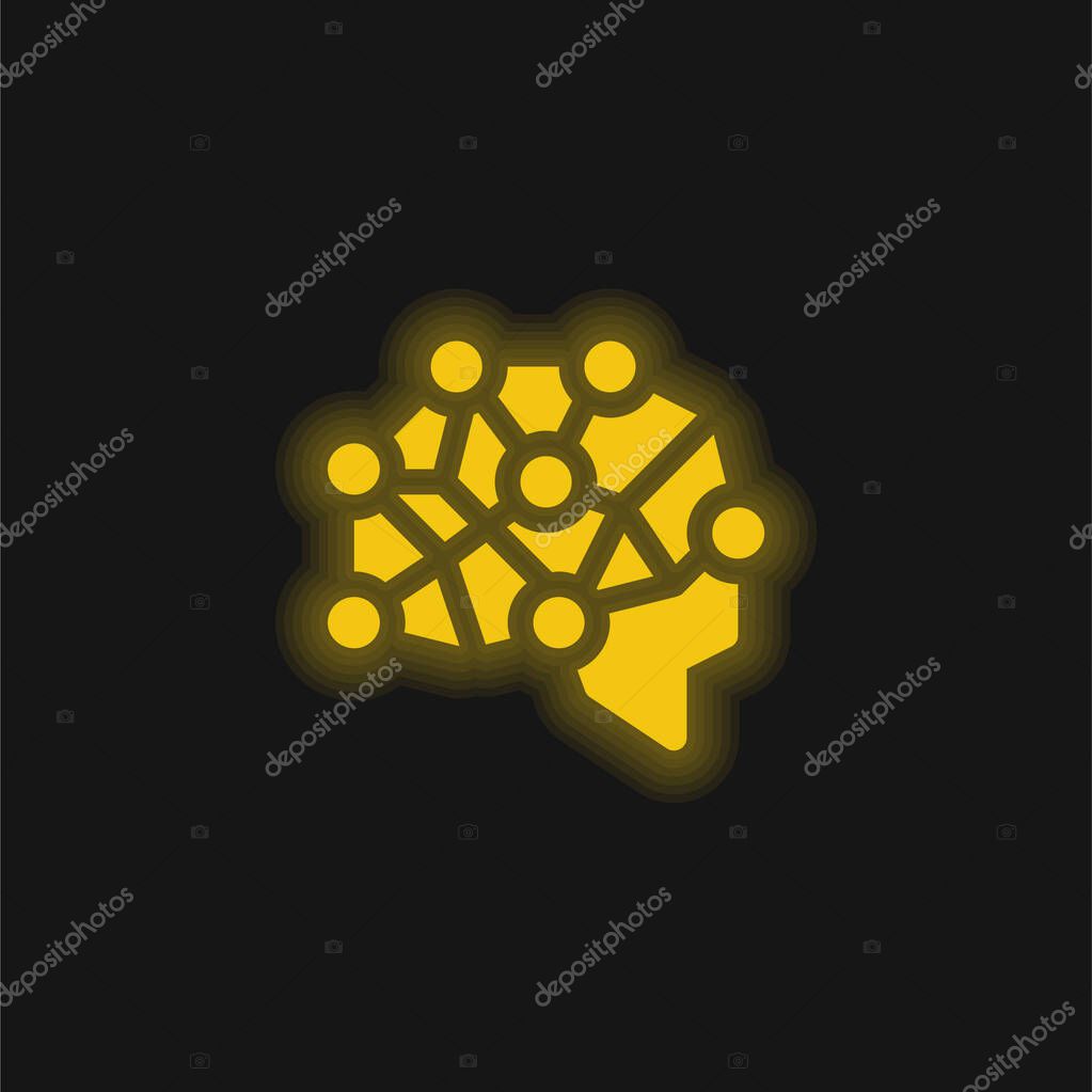 Brain yellow glowing neon icon