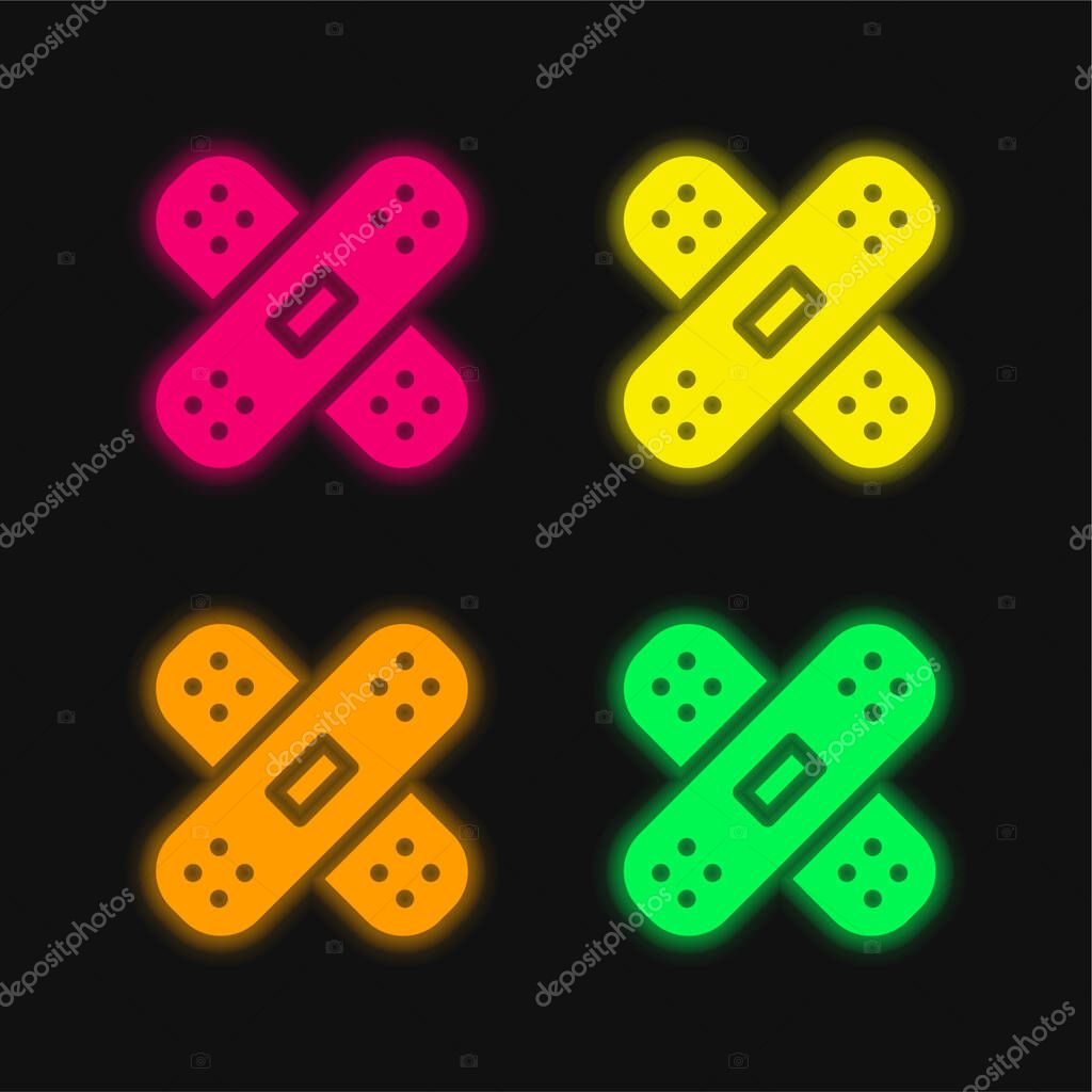 Band Aid four color glowing neon vector icon