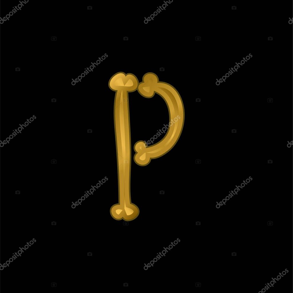 Bones Halloween Typography Filled Shape Of Letter P gold plated metalic icon or logo vector