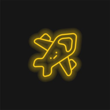 Uçak sarı parlayan neon simgesi