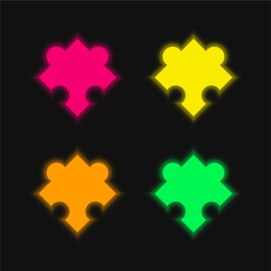 Black Puzzle Piece Rotated Shape four color glowing neon vector icon clipart