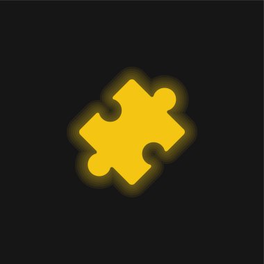 Black Rotated Puzzle Piece yellow glowing neon icon clipart