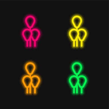 Dört renkli balonlar parlayan neon vektör simgesi