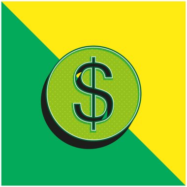 Büyük Dolar Sikkesi Yeşil ve Sarı 3D vektör simgesi