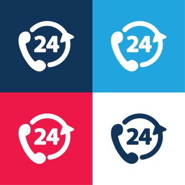 24 Hours Phone Service blue and red four color minimal icon set clipart