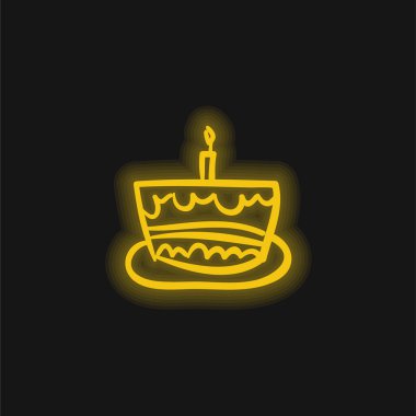Doğum günü pastası çizilmiş Kutlama Gıda sarı parlak neon ikonu