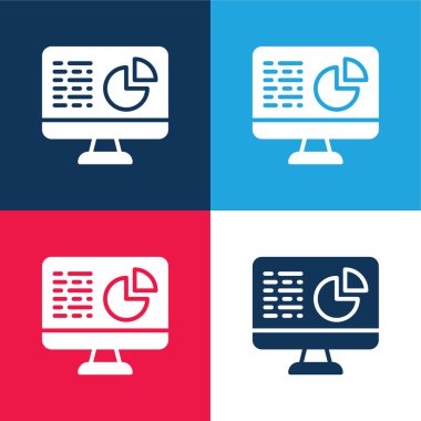 Analitik mavi ve kırmızı dört renk minimal simge kümesi