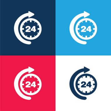 Eğri Ok ile 24 Saat Mavi ve kırmızı 4 renk simgesi seti