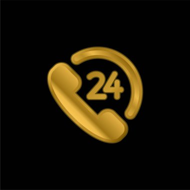 24 Saat Desteği Altın kaplama metalik simge veya logo vektörü