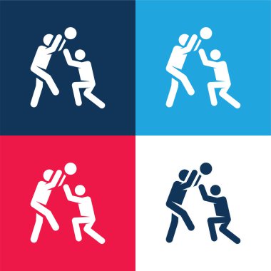 Basketbol oyuncusu mavi ve kırmızı dört renk minimal simgesi