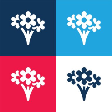 Bouquet blue and red four color minimal icon set clipart