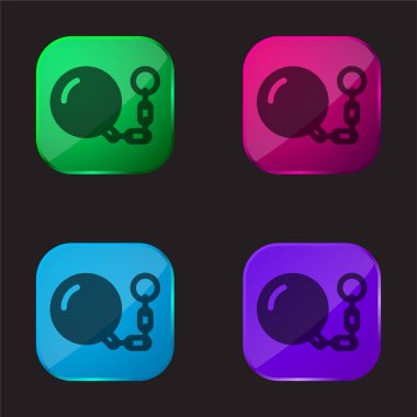 Ball And Chain four color glass button icon clipart