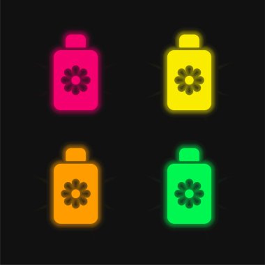 Body Lotion four color glowing neon vector icon clipart