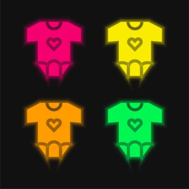 Bebek Giysileri 4 renkli parlayan neon vektör simgesi