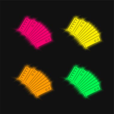 Accordion four color glowing neon vector icon clipart