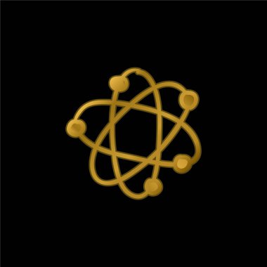 Atom altın kaplamalı metalik simge veya logo vektörü