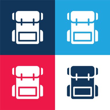 Sırt çantası mavi ve kırmızı dört renk minimal simgesi seti