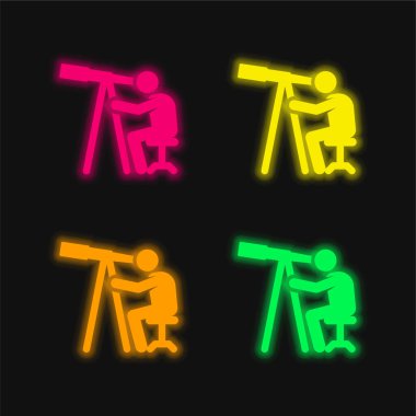 Gökbilimci dört renk parlayan neon vektör simgesi