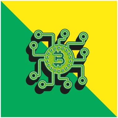 Bitcoin Yeşil ve Sarı modern 3d vektör simgesi logosu