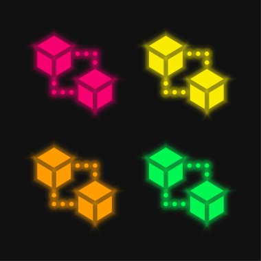 Blocks four color glowing neon vector icon clipart