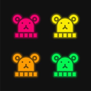 Bebek Şapkası dört renk parlayan neon vektör simgesi
