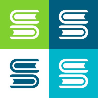 Kitaplar Düz 4 renk simgesi seti