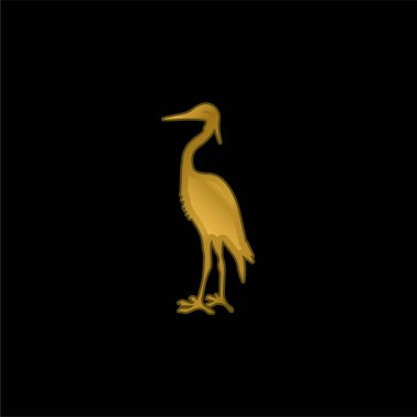 Bird Crane Shape gold plated metalic icon or logo vector clipart