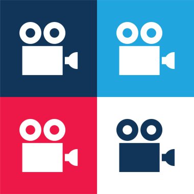Antique Cinema Camera blue and red four color minimal icon set clipart