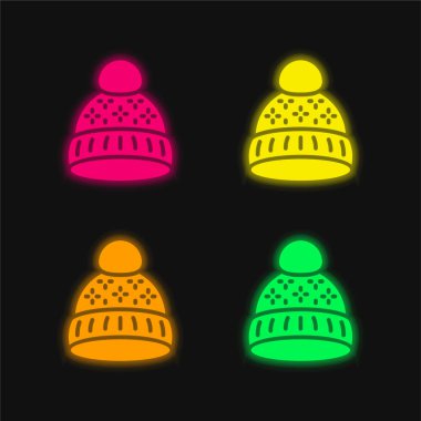 Beanie dört renk parlayan neon vektör simgesi