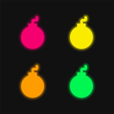 Bomba dört renk parlayan neon vektör simgesi