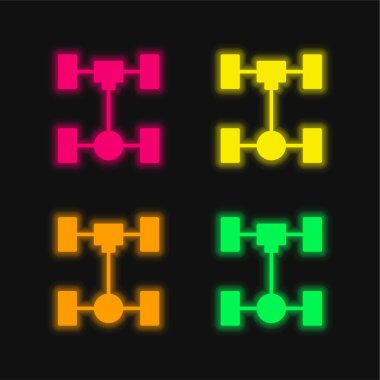 Eksen dört renk parlayan neon vektör simgesi