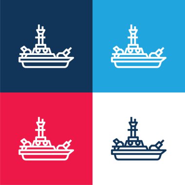 Battleship blue and red four color minimal icon set clipart