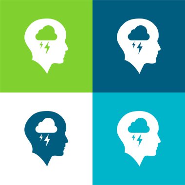 Bald Head With Cloud And Storm Flat four color minimal icon set clipart