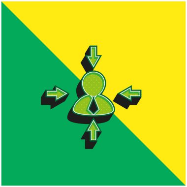 Farklı yönlerdeki oklar İşadamı Yeşil ve Sarı 3D vektör logosunu gösteriyor