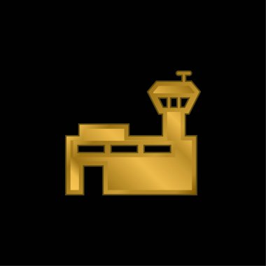 Airport gold plated metalic icon or logo vector clipart
