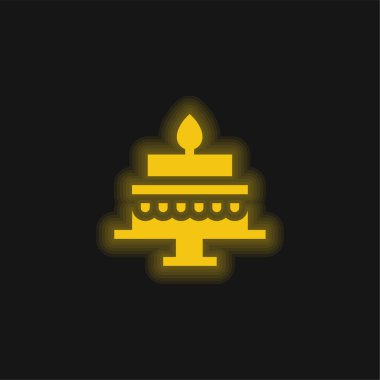 Doğum günü pastası sarı parlak neon simgesi
