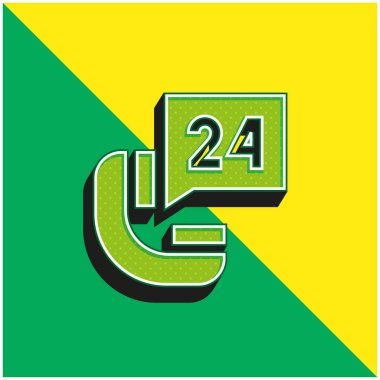 24 Saat Yeşil ve Sarı Modern 3D vektör simgesi logosu
