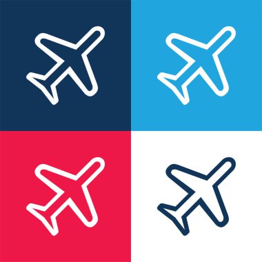 Airplane Rotated Diagonal Transport Outlined Symbol blue and red four color minimal icon set clipart