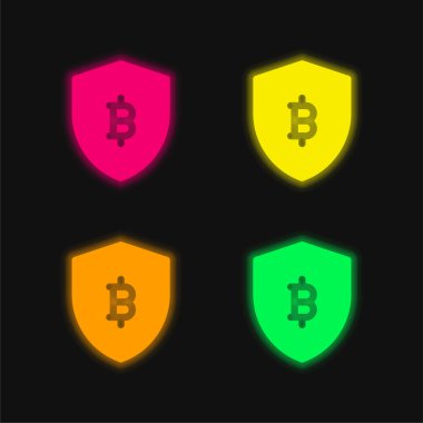 Bitcoin four color glowing neon vector icon clipart