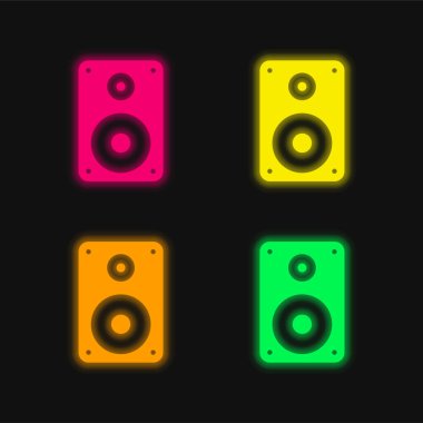 Büyük Hoparlör dört renk parlayan neon vektör simgesi