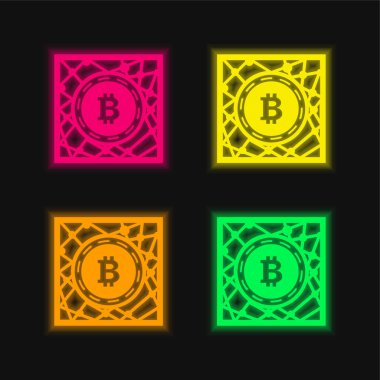 Bitcoin Dijital Ağ Sembolü dört renk parlayan neon vektör simgesi