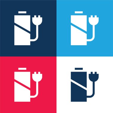 Battery Level blue and red four color minimal icon set clipart