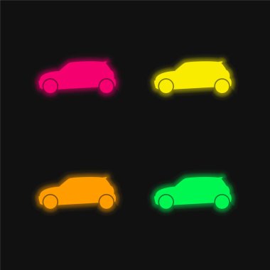 Siyah Araç Tarafı Görünümü 4 renkli neon vektör simgesi