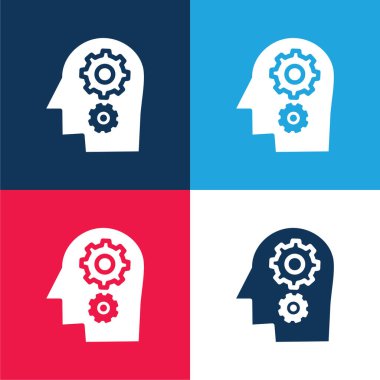 Beyin fırtınası mavi ve kırmızı dört renk minimal simgesi