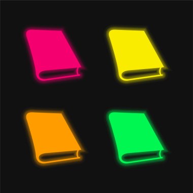 İnceleme Kitabı Parlayan dört renk neon vektör simgesi okuyor